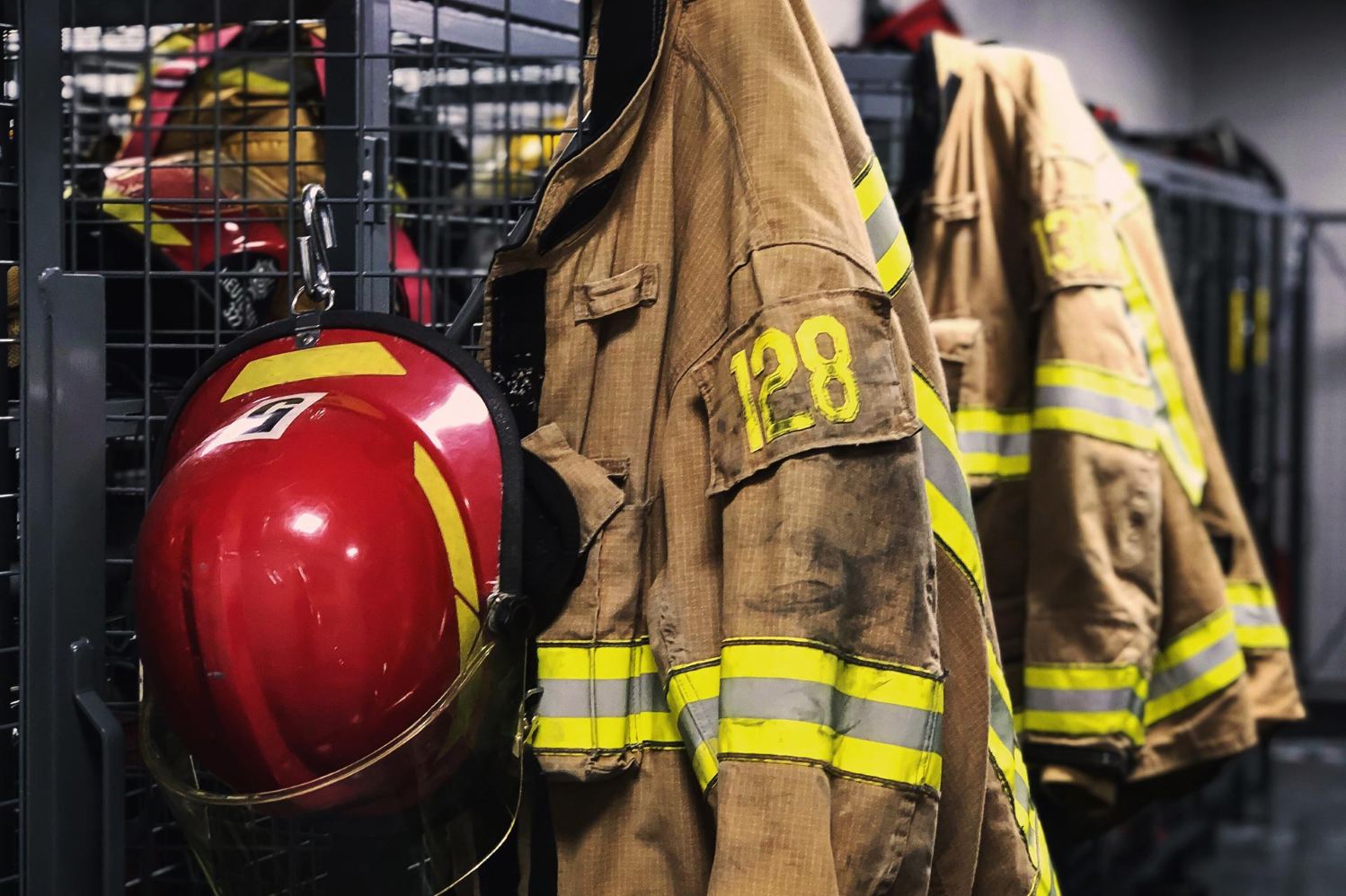Firefighter gear on rack